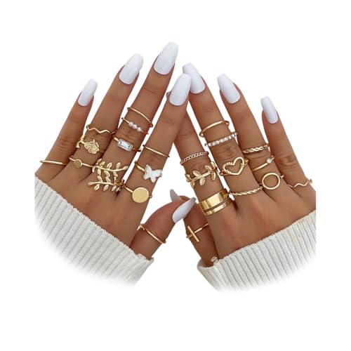IFKM 24 Pcs Gold Knuckle Rings Set For Women Vintage Stackable Joint Finger Midi Rings Dainty Cubic Zirconia Crystal Simple Twist Hollow Cute Rings Pack Jewelry Gift (Love of Leaves, Gold) - Image 1