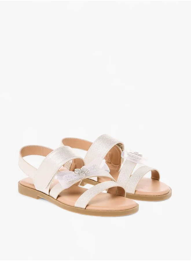 ميسي الصغيرة Girls Bow Embellished Flat Sandals With Hook And Loop Closure Ramadan Collection