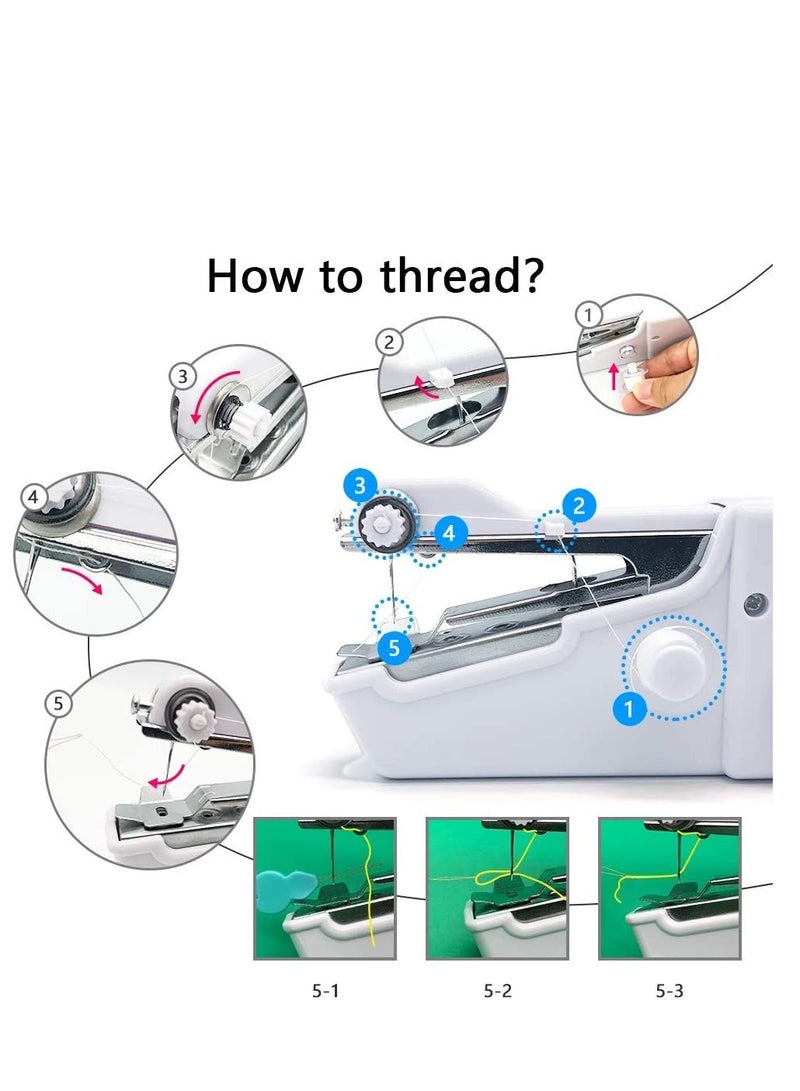 Mini Handheld Sewing Machine Portable Machine Cordless Quick Handy Electric Repairing Stitch Tool for Fabric, Clothing, Kids Cloth, Home Travel DIY Use Blue - Image 2