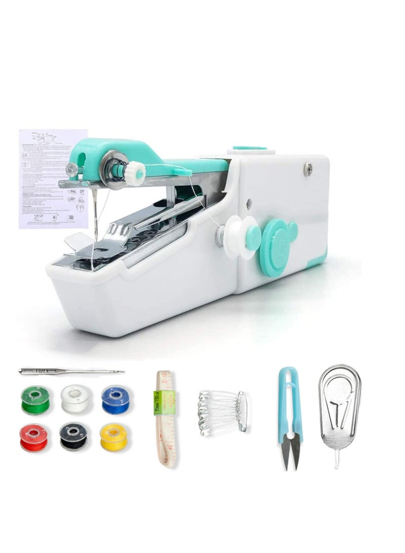 Mini Handheld Sewing Machine Portable Machine Cordless Quick Handy Electric Repairing Stitch Tool for Fabric, Clothing, Kids Cloth, Home Travel DIY Use Blue - Image 1