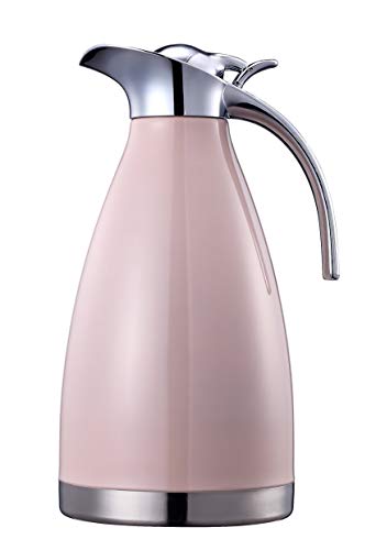 Bonnoces 68 Oz Stainless Steel Thermal Carafe - Double Walled Vacuum Insulated Thermos/Carafe with Lid - Coffee/Tea Carafe Heat & Cold Retention - 2 Liter Pink - Image 1