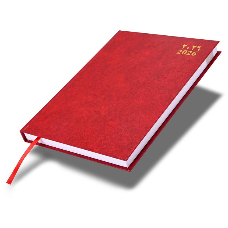 FIS 2026 Agenda Diary, 170x240mm Size, Hard Cover Vinyl, 1 Day a Page Format, Arabic/English, 60gsm White Paper, Red Cover-FSDI75AEV26RE - Image 1