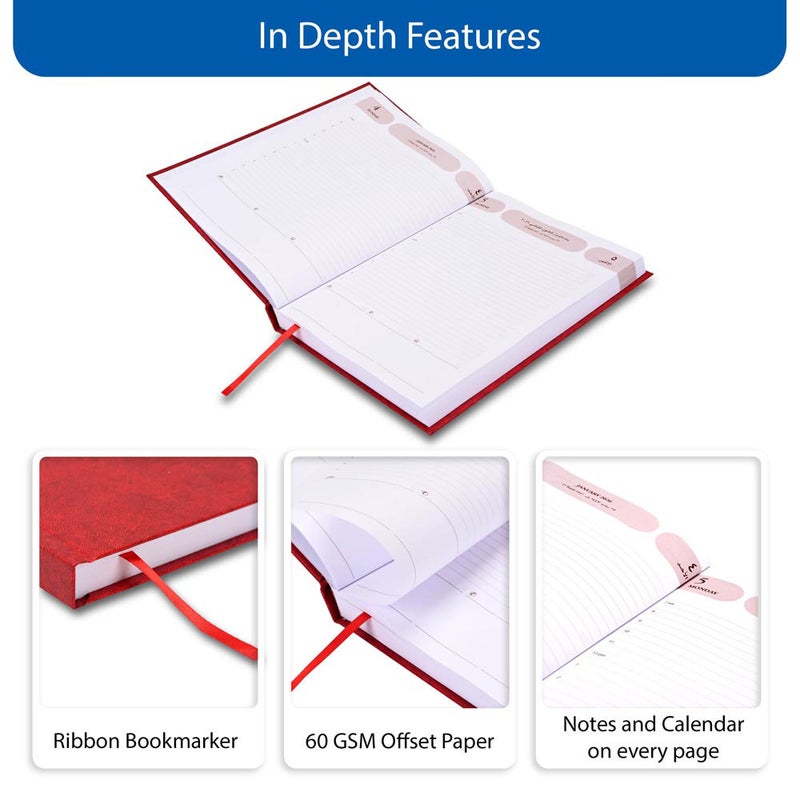 FIS 2026 Agenda Diary, 170x240mm Size, Hard Cover Vinyl, 1 Day a Page Format, Arabic/English, 60gsm White Paper, Red Cover-FSDI75AEV26RE - Image 5