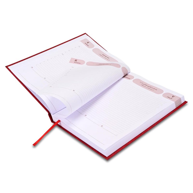 FIS 2026 Agenda Diary, 170x240mm Size, Hard Cover Vinyl, 1 Day a Page Format, Arabic/English, 60gsm White Paper, Red Cover-FSDI75AEV26RE - Image 4