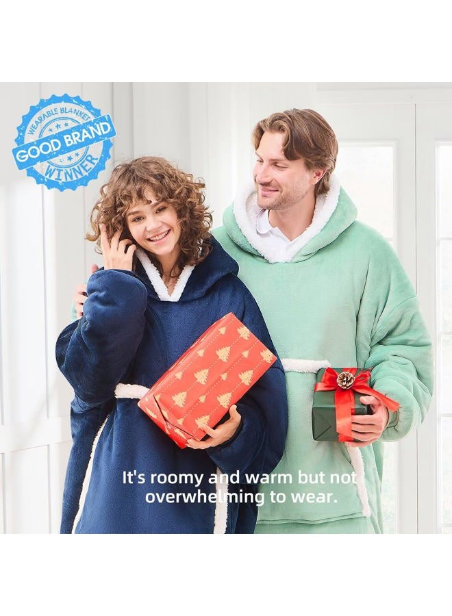 JOYWOO Navy Wearable Blanket Hoodie,Oversized Cat Lovers Sweatshirt Blanket for Adult, Birthday Gifts for Women,Mom,Men,Cozy Fuzzy Sherpa Hooded Blanket with Giant Pocket and Winter Gifts,Standard - Image 2