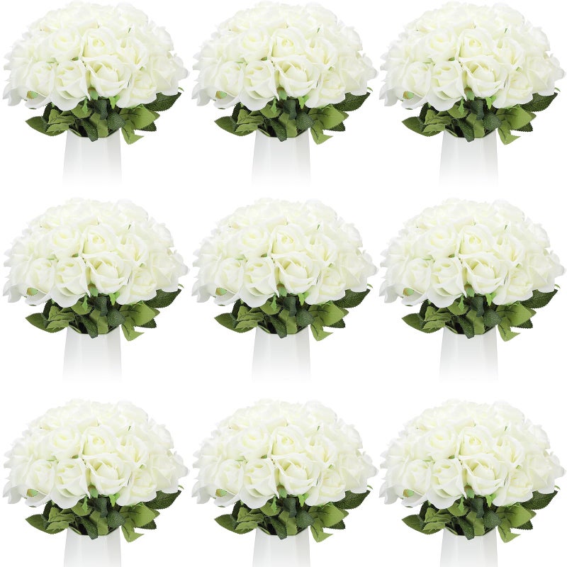 Jexine 100 Pieces Artificial Roses Flowers Bulk, Long Stem Realistic Fake Silk Roses Bouquet for Table Centerpiece Vases Wedding Party Kitchen Decor(Creamy White) - Image 1