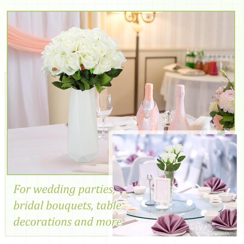 Jexine 100 Pieces Artificial Roses Flowers Bulk, Long Stem Realistic Fake Silk Roses Bouquet for Table Centerpiece Vases Wedding Party Kitchen Decor(Creamy White) - Image 5