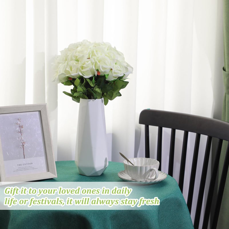 Jexine 100 Pieces Artificial Roses Flowers Bulk, Long Stem Realistic Fake Silk Roses Bouquet for Table Centerpiece Vases Wedding Party Kitchen Decor(Creamy White) - Image 4