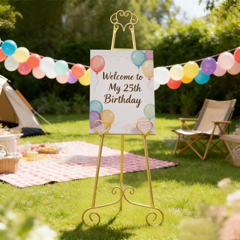 bvkotent Gold Easel Stand for Sign,Heavy Duty Metal Adjustable Display Easel with Storage Bag,Perfect for Showcasing Pictures, Artwork, Picture Frame Wedding Sign Etc - Image 2
