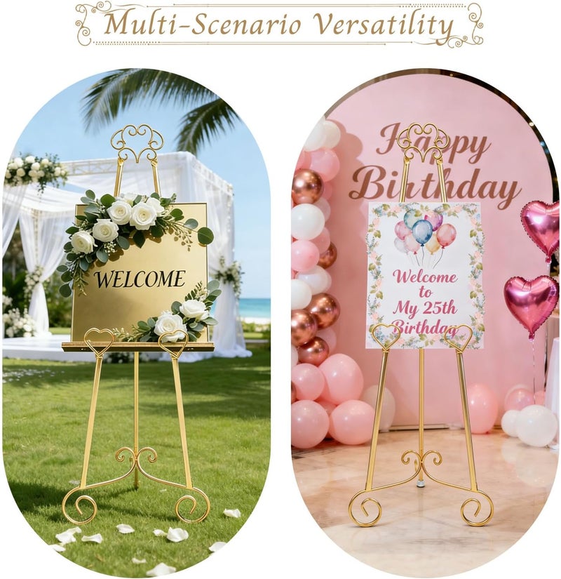 bvkotent Gold Easel Stand for Sign,Heavy Duty Metal Adjustable Display Easel with Storage Bag,Perfect for Showcasing Pictures, Artwork, Picture Frame Wedding Sign Etc - Image 3