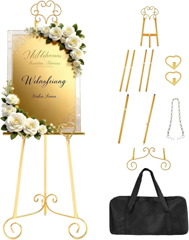 bvkotent Gold Easel Stand for Sign,Heavy Duty Metal Adjustable Display Easel with Storage Bag,Perfect for Showcasing Pictures, Artwork, Picture Frame Wedding Sign Etc - Image 1