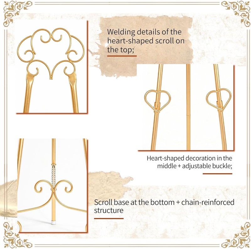 bvkotent Gold Easel Stand for Sign,Heavy Duty Metal Adjustable Display Easel with Storage Bag,Perfect for Showcasing Pictures, Artwork, Picture Frame Wedding Sign Etc - Image 5
