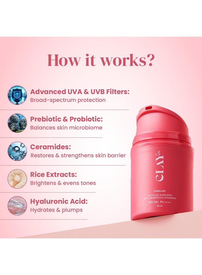 Clayco Sunglaze Sunscreen SPF 50 PA++++ | Probiotic & Ceramide-Infused | Lightweight, Non-Greasy & Fast-Absorbing | Broad Spectrum UVA, UVB & Blue Light Protection | Hydrating & Brightening | For All Skin Types (50ml) - Image 3