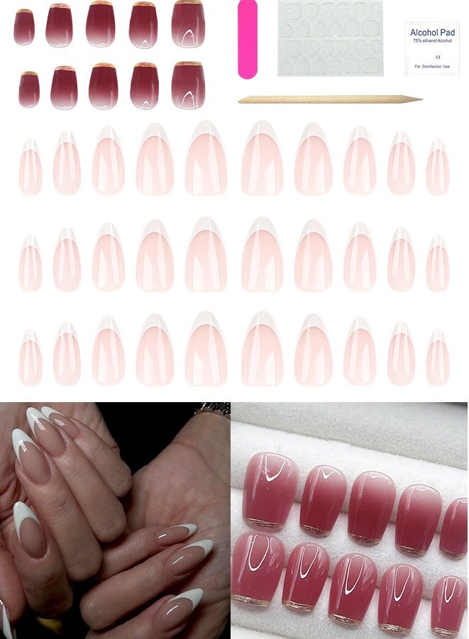 SAROR Press On Nails 40pcs，30pcs Nude Ins-style Nail Art，10Pcs False Nails Short Solid Color，Fake Acrylic Almond Shape with glue kit and Disposable Press on Nail Tool Kit. - Image 1