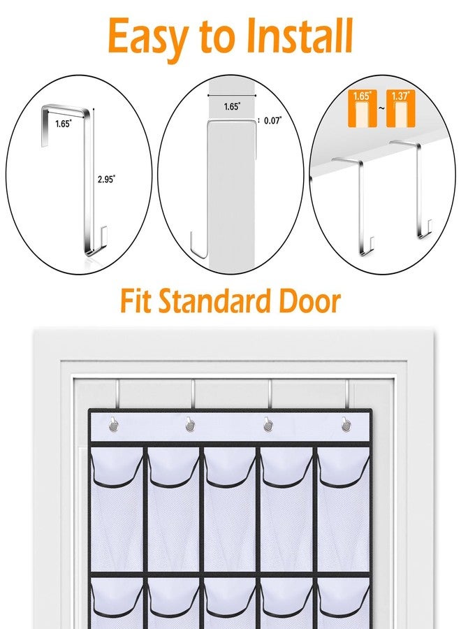 Fancial 35 Large Pockets Over The Door Shoe Organizer, Hanging Shoe Organizer for Closet, Premium Clear Shoe Rack for Door, Shoes Hanger Organizers Storage Holder for Back of Door and 4 Metal Hook White - Image 2