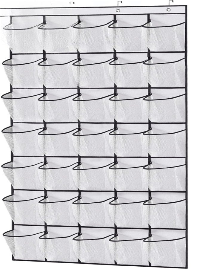 Fancial 35 Large Pockets Over The Door Shoe Organizer, Hanging Shoe Organizer for Closet, Premium Clear Shoe Rack for Door, Shoes Hanger Organizers Storage Holder for Back of Door and 4 Metal Hook White - Image 1