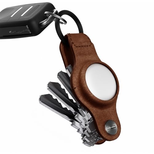 key smart KeySmart AirTag Keychain Key Holder, Compatible with Apple AirTag Holder, Key Organizer Keychains, Case for Air Tag Key Chain, Key Ring - (Up to 5 Keys, Brown Genuine Leather, Air Tags Not Included) - Image 1