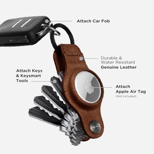 key smart KeySmart AirTag Keychain Key Holder, Compatible with Apple AirTag Holder, Key Organizer Keychains, Case for Air Tag Key Chain, Key Ring - (Up to 5 Keys, Brown Genuine Leather, Air Tags Not Included) - Image 2