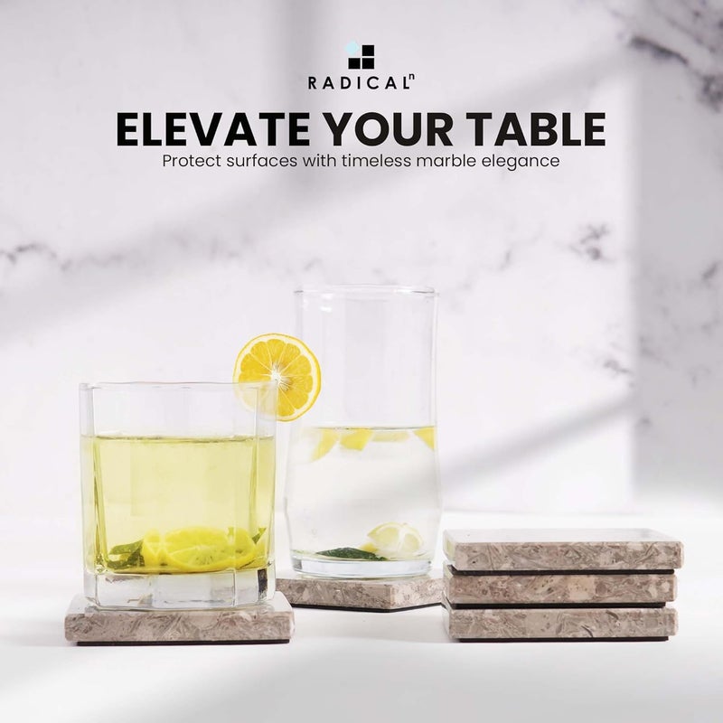 RADICALn Marble Coasters Square 3.5" Inches Oceanic Handmade Bar Style Coaster Set, Ideal Drink Coasters for Modern Home Bars, Absorbent Coaster Set of 6 - Image 3