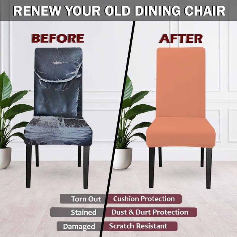 HOTKEI Pack of 4 Peach Color 200 GSM Dining Table Chair Cover Stretchable Slipcover Seat Protector Removable 1pc Polycotton Dining Chairs Covers for Home Hotel Dining Table Chairs - Image 2