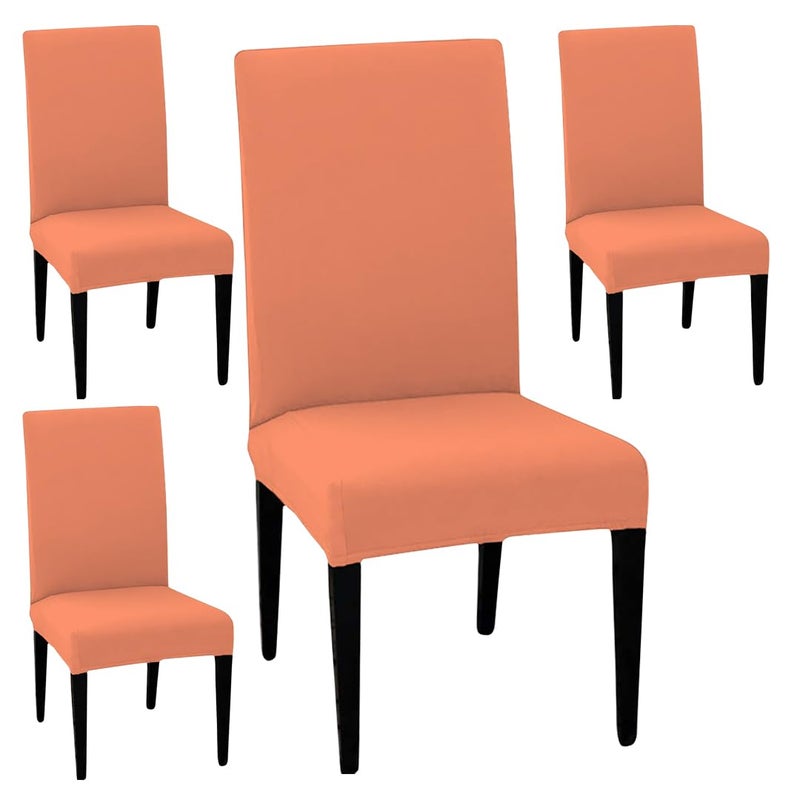HOTKEI Pack of 4 Peach Color 200 GSM Dining Table Chair Cover Stretchable Slipcover Seat Protector Removable 1pc Polycotton Dining Chairs Covers for Home Hotel Dining Table Chairs - Image 1