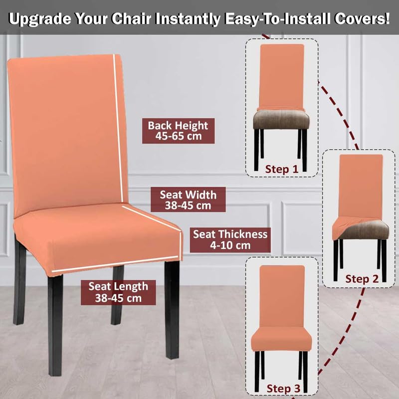 HOTKEI Pack of 4 Peach Color 200 GSM Dining Table Chair Cover Stretchable Slipcover Seat Protector Removable 1pc Polycotton Dining Chairs Covers for Home Hotel Dining Table Chairs - Image 3