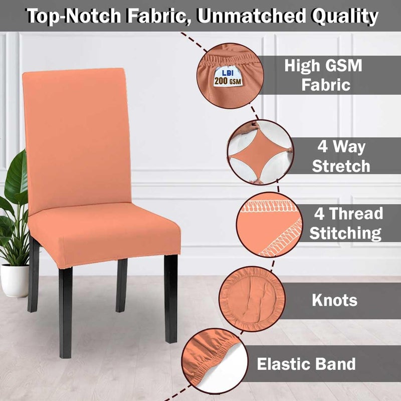 HOTKEI Pack of 4 Peach Color 200 GSM Dining Table Chair Cover Stretchable Slipcover Seat Protector Removable 1pc Polycotton Dining Chairs Covers for Home Hotel Dining Table Chairs - Image 4