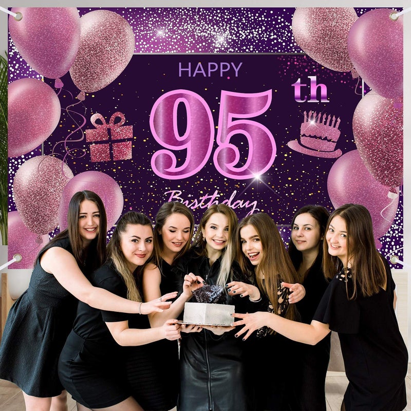 IMISI 95th Birthday Decorations for Girls IMISI Happy Birthday Banner Pink Decorations for A Party Birthday Backdrop for Women - Image 2