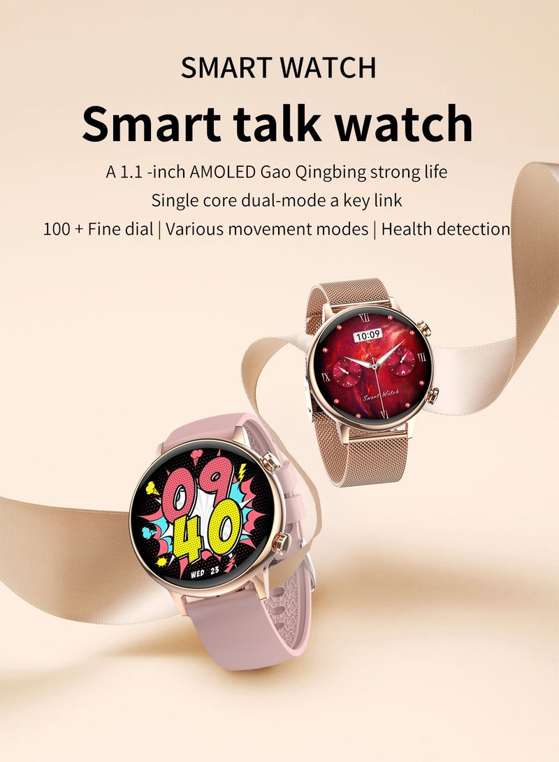 ساعة ذكية بشاشة أموليد مستديرة للنساء بحجم 1.1 بوصة شحن مغناطيسي مقاومة للماء بمعيار IP68 مع - Image 5