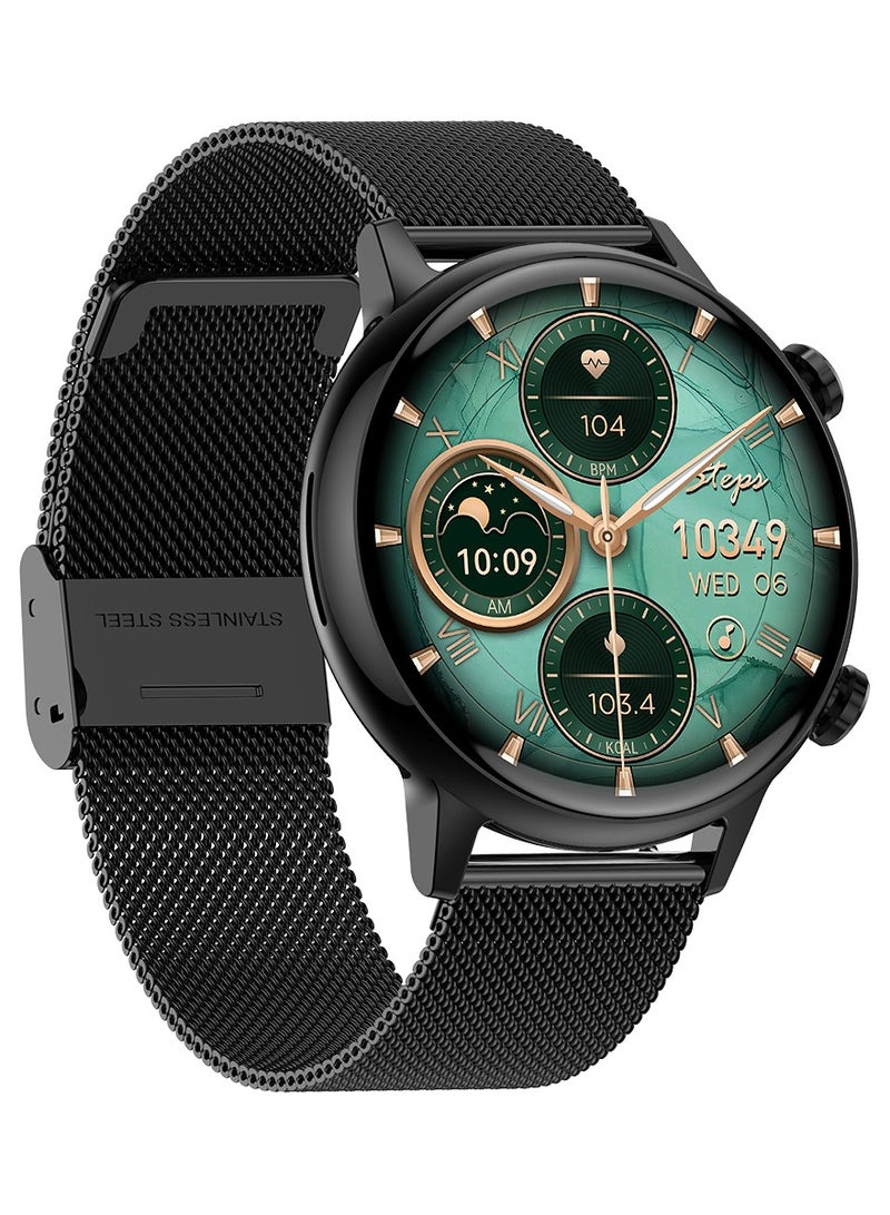 ساعة ذكية بشاشة أموليد مستديرة للنساء بحجم 1.1 بوصة شحن مغناطيسي مقاومة للماء بمعيار IP68 مع - Image 2