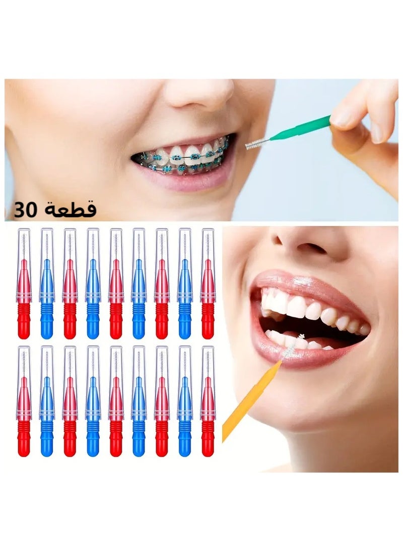 KADRAMA 30pcs Interdental Brushes Toothpick Tooth Flossing Head Oral Teeth Cleaning Brush Oral Care Tools 2.5mm Blue/2mm Red  - Image 1