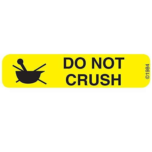 PHARMEX 1-328 Permanent Paper Label, "DO NOT Crush", 1 9/16" x 3/8", Yellow (500 per Roll, 2 Rolls per Box) - Image 1