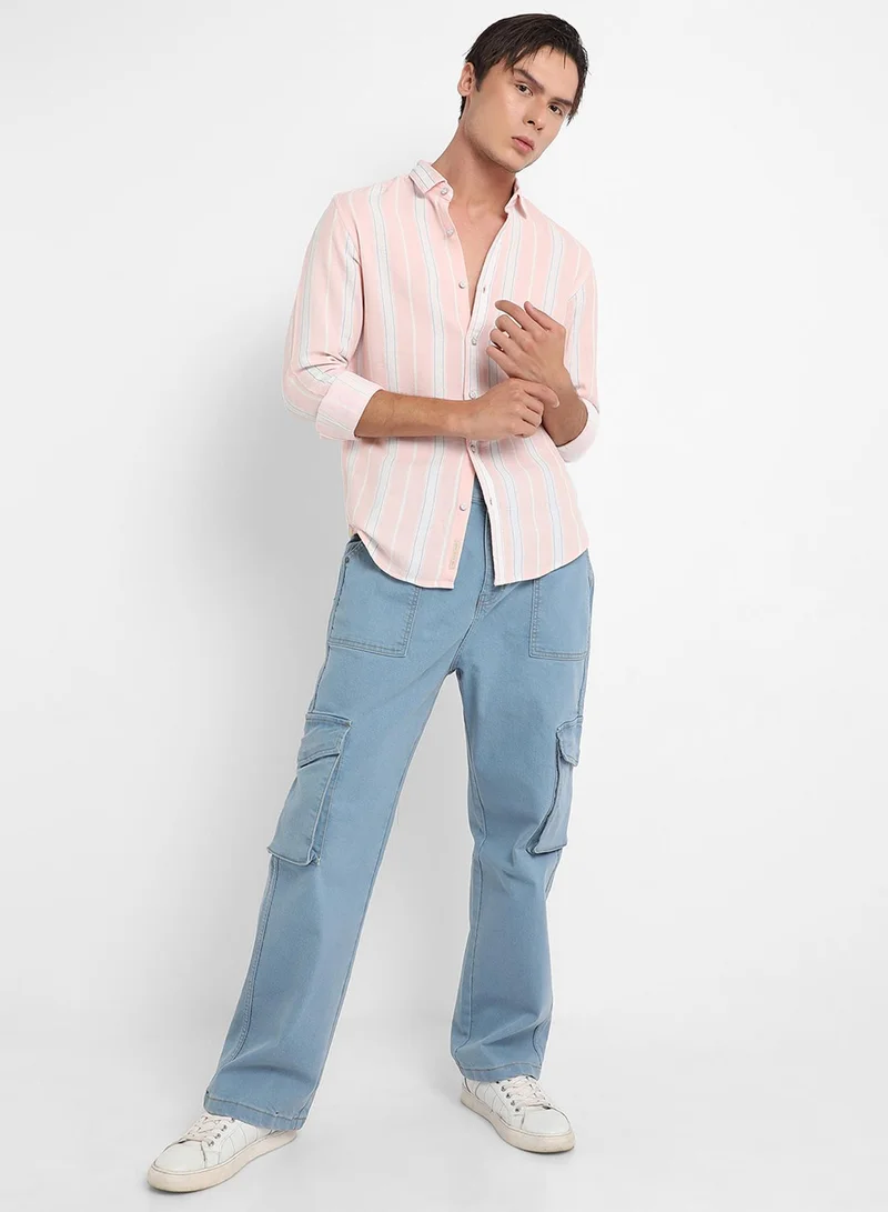كامبوس سوترا Men's Light Pink Shadow Striped Shirt