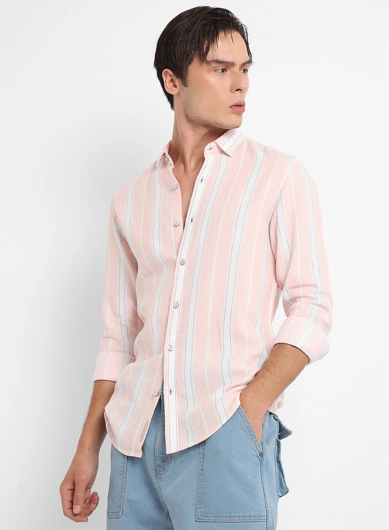 كامبوس سوترا Men's Light Pink Shadow Striped Shirt