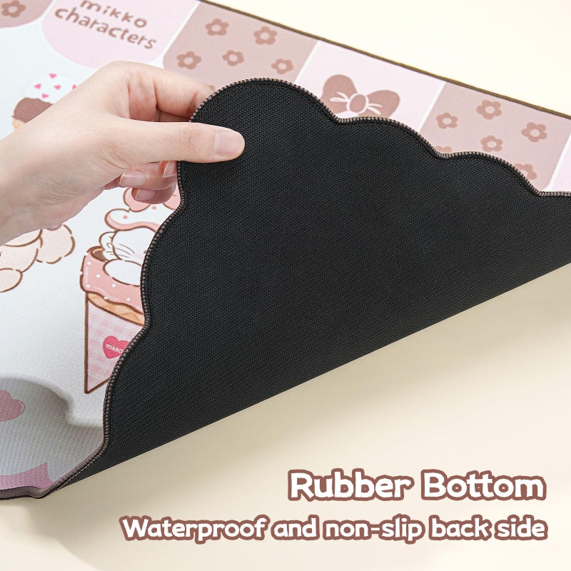 GeekShare Mouse Pad with Stitched Edge, Non-Slip Rubber Base Large Gaming Mouse Pad, Cute Cartoon Waved Edge Desk Mat for Gaming Home Office Work - Mikko Ice Cream - Image 3