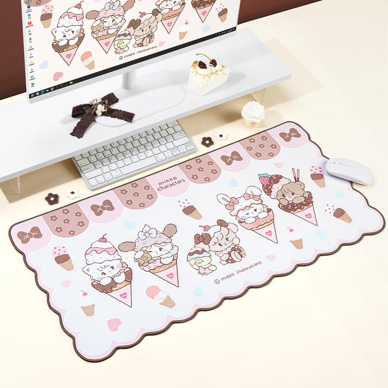 GeekShare Mouse Pad with Stitched Edge, Non-Slip Rubber Base Large Gaming Mouse Pad, Cute Cartoon Waved Edge Desk Mat for Gaming Home Office Work - Mikko Ice Cream - Image 5