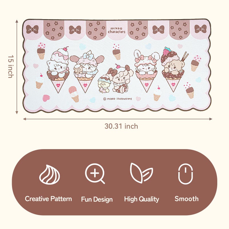 GeekShare Mouse Pad with Stitched Edge, Non-Slip Rubber Base Large Gaming Mouse Pad, Cute Cartoon Waved Edge Desk Mat for Gaming Home Office Work - Mikko Ice Cream - Image 2