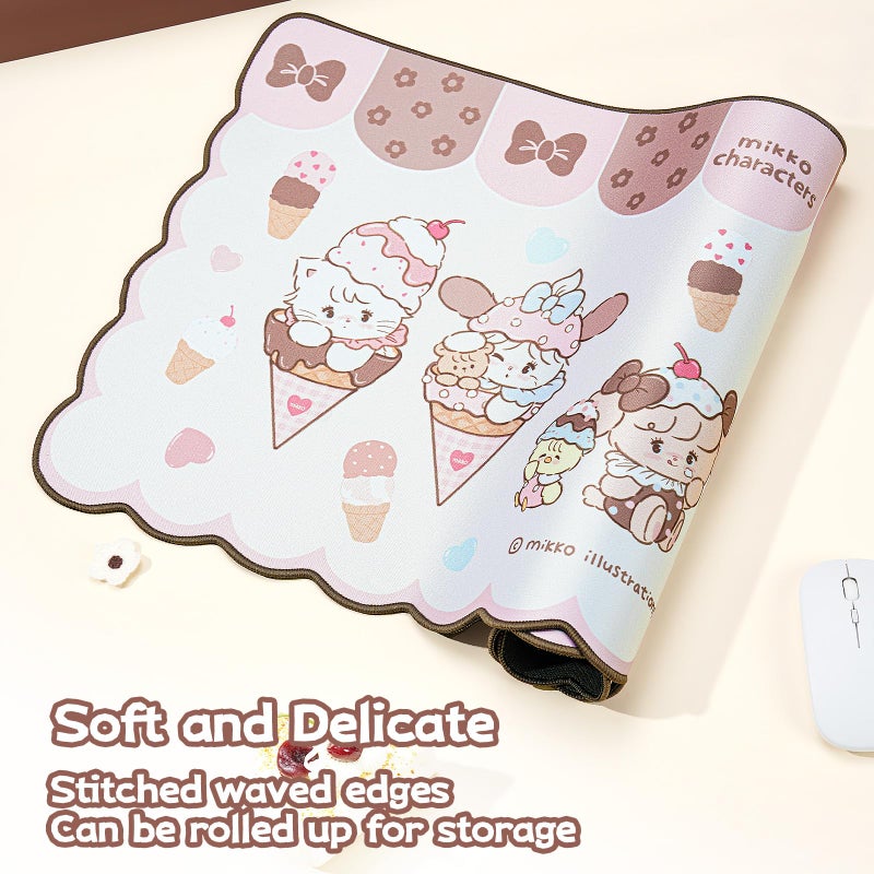 GeekShare Mouse Pad with Stitched Edge, Non-Slip Rubber Base Large Gaming Mouse Pad, Cute Cartoon Waved Edge Desk Mat for Gaming Home Office Work - Mikko Ice Cream - Image 4