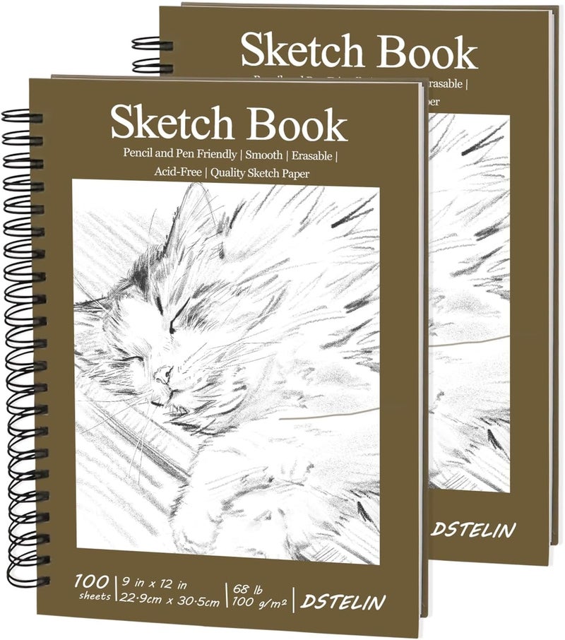 DSTELIN DSTELIN 2 Pack Spiral Bound Sketchbook 9 x 12 Artist Sketchbook with Hard Cover for Drawing Illustration and Art Class Students  - Image 1