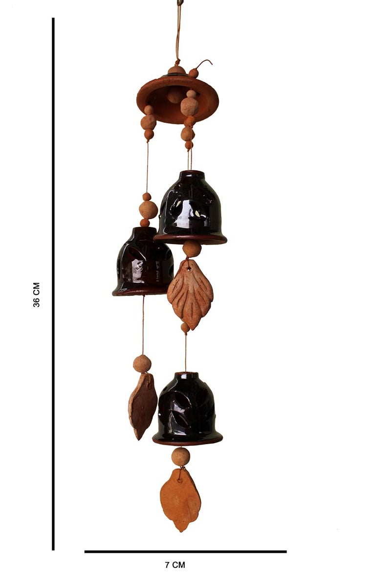DEVICE OF ESVAR STONECRAFT ...EVERY STROY IS UNIQUE EVERY HOME IS DIFFERENT..... ES ESVAR STONECRAFT Terracotta Ceramic Coated Black Wind Chimes with Three Bells of Cap Design Handmade Craft with Melodious Sound Bells36cm Long - Image 3