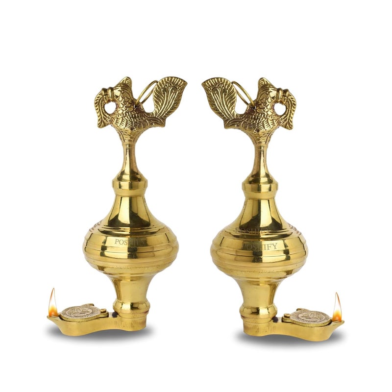 POSHIFY Brass Amar Latkan Deep (Pack of 2)- Traditional Indian Hanging Diya (Without Chain) for Puja Room, Home Decor, Festival Decorations, and Spiritual Practices - Image 1