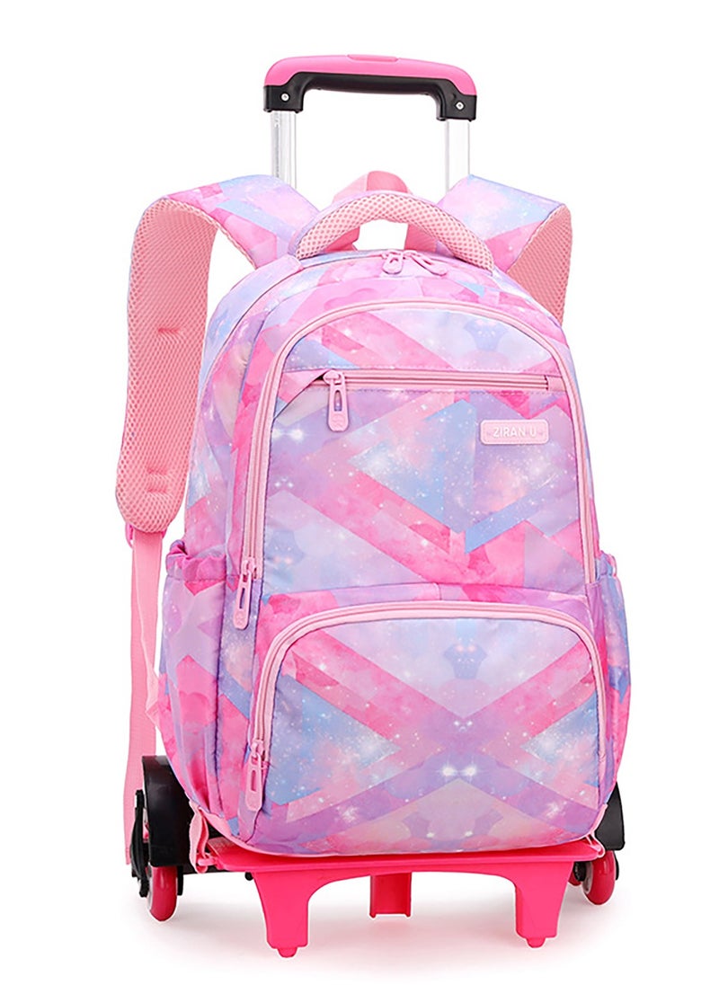 Generic Kids Trolley School Bag Rolling Backpack, Fashion Color Blocks Primary School Students Wheeled Schoolbag for Girls and Boys  - Image 1