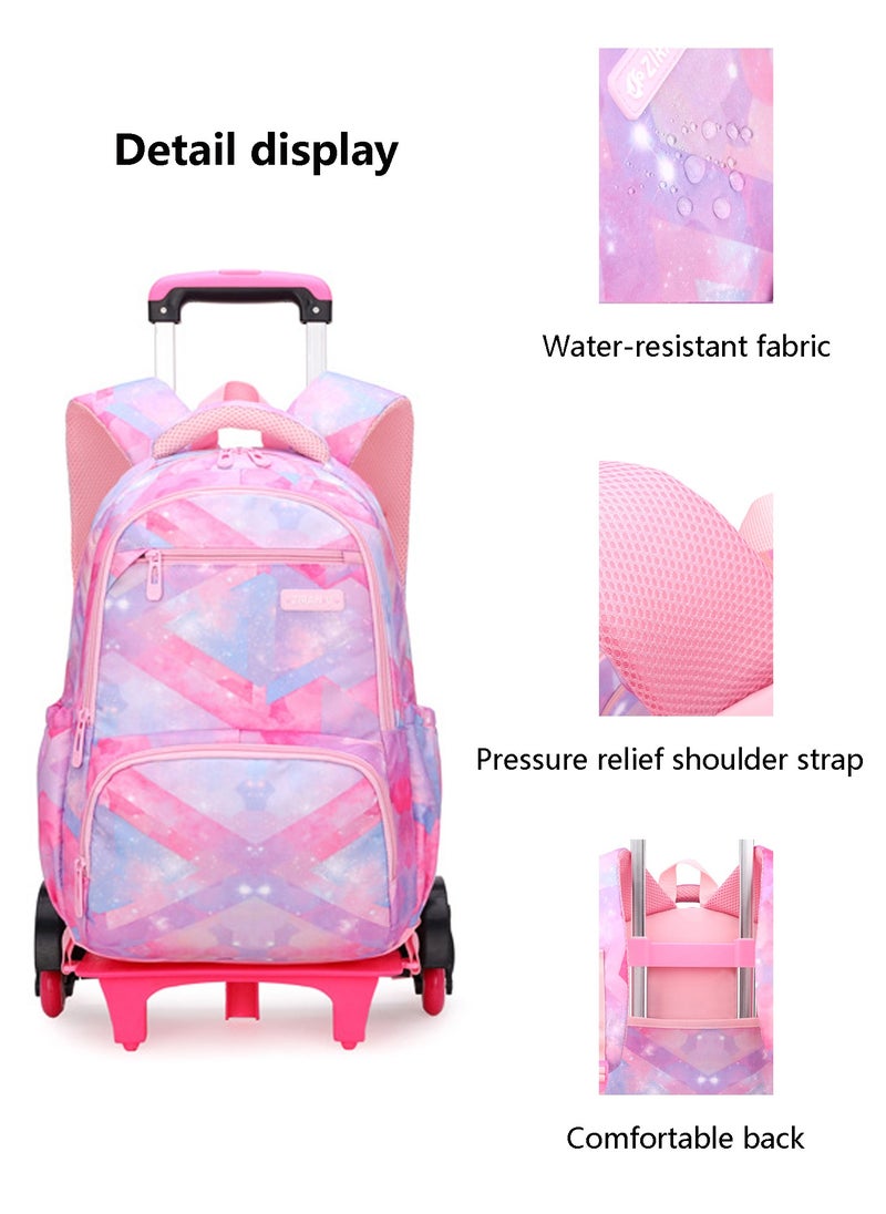 Generic Kids Trolley School Bag Rolling Backpack, Fashion Color Blocks Primary School Students Wheeled Schoolbag for Girls and Boys  - Image 3
