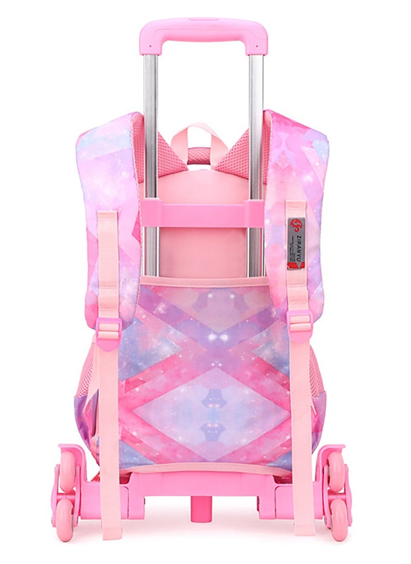 Generic Kids Trolley School Bag Rolling Backpack, Fashion Color Blocks Primary School Students Wheeled Schoolbag for Girls and Boys  - Image 2