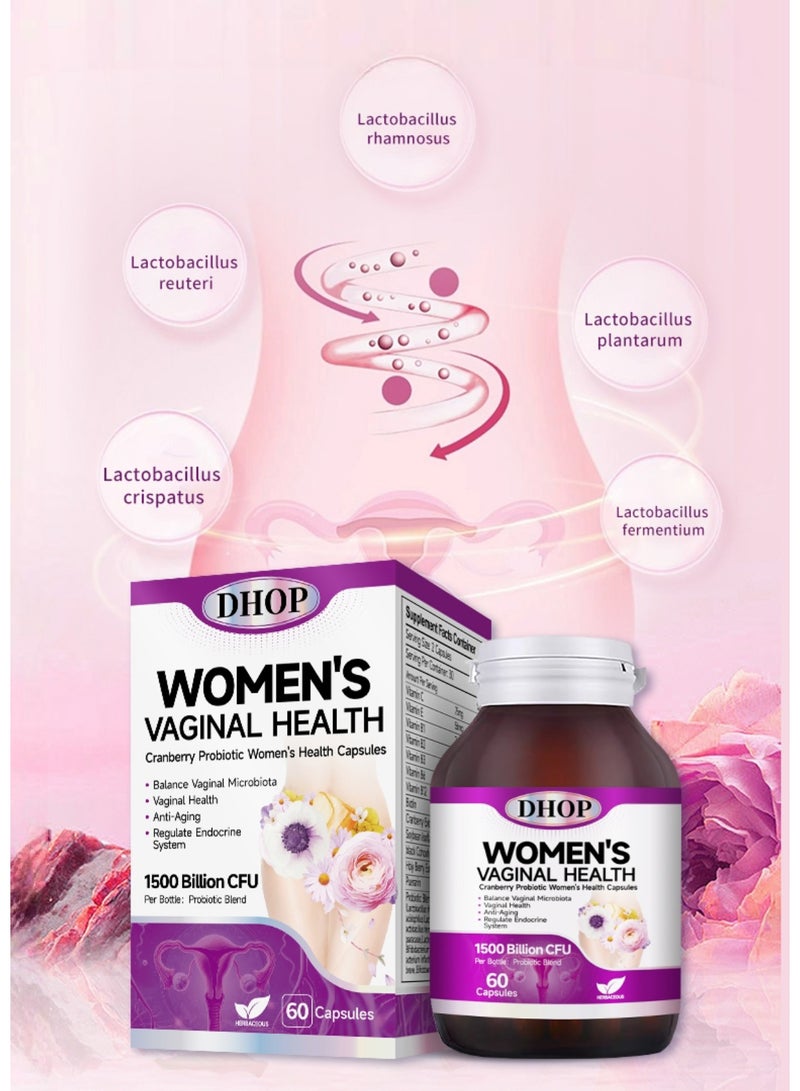 DHOP Women's Vaginal Health Cranberry Probiotic Capsules, Feminine Care & Flora Balance, - Image 2