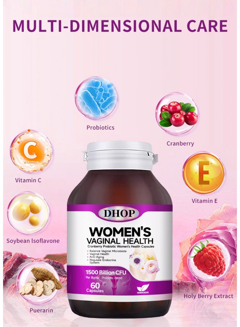 DHOP Women's Vaginal Health Cranberry Probiotic Capsules, Feminine Care & Flora Balance, - Image 3