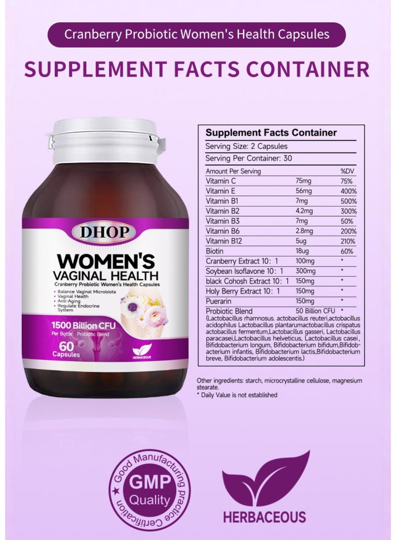 DHOP Women's Vaginal Health Cranberry Probiotic Capsules, Feminine Care & Flora Balance, - Image 4