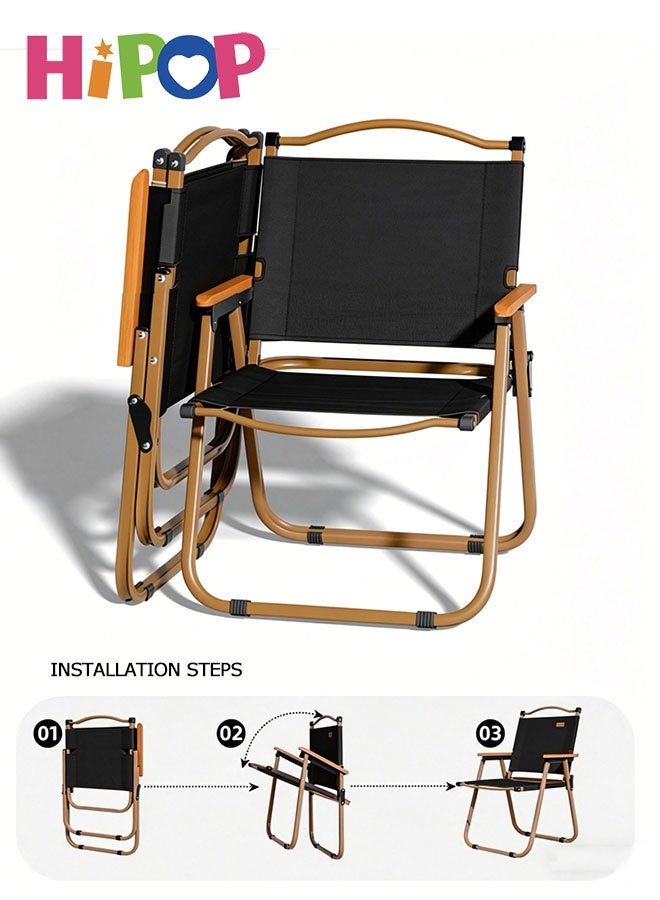 HIPOP Folding Chair for Travels and Camping, Portable Wooden Beach Chair with Side Table, Folding Outdoor Picnic Beech Wood Armchair for Camping, Travel, and Outdoor Events (black) - Image 3