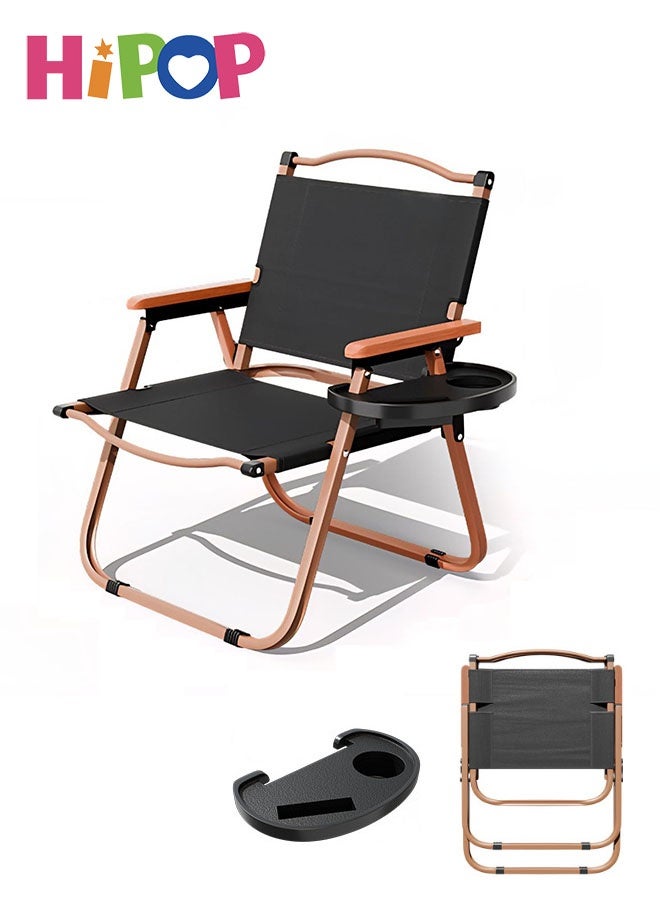 HIPOP Folding Chair for Travels and Camping, Portable Wooden Beach Chair with Side Table, Folding Outdoor Picnic Beech Wood Armchair for Camping, Travel, and Outdoor Events (black) - Image 1