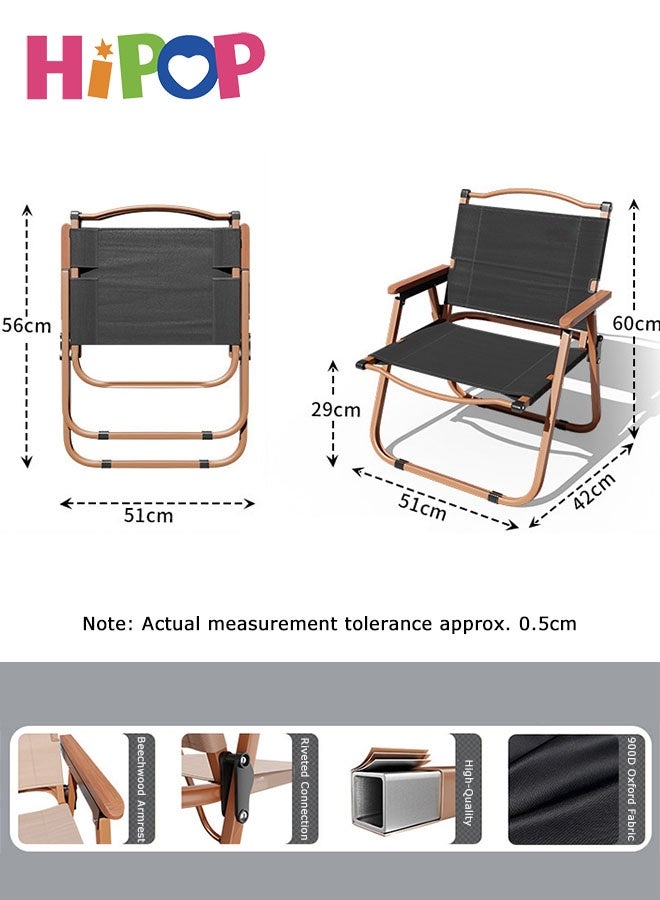HIPOP Folding Chair for Travels and Camping, Portable Wooden Beach Chair with Side Table, Folding Outdoor Picnic Beech Wood Armchair for Camping, Travel, and Outdoor Events (black) - Image 4